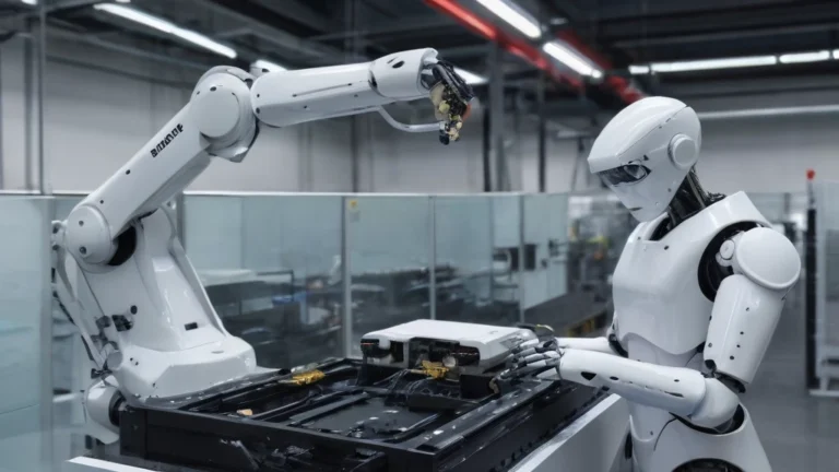 d&eacute;veloppeur travaillant sur un ordinateur avec une interface de robotique