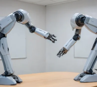 How do flexible elements in a robot arm affect the feeling of safety during a handshake?